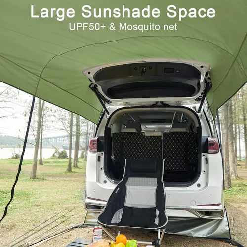 Vista 3 de G4Free Toldo Refugio Solar para Automóvil con Mosquitera, Carpa Portátil para SUV Toldo de Sombra para Puerta Trasera para Camping al Aire Libre