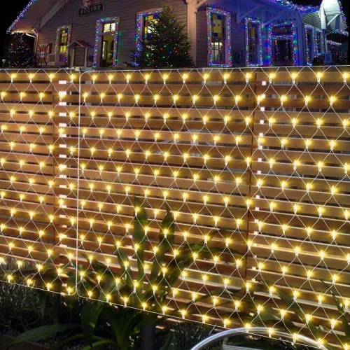 Vista 6 de Luz de Red Navideña para Exteriores, 5 pies x 5 pies, 100 luces LED de malla, operadas por batería, luces de red de Navidad conectables e
