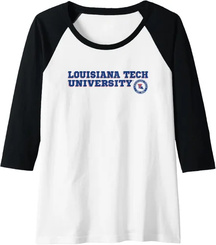Vista 3 de Louisiana Tech Bulldogs - Camiseta de béisbol raglán con texto en bloque, Negro