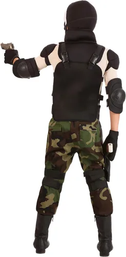 Vista 4 de Disfraz militar de calavera para niño, disfraz de soldado de calavera para niños, Negro