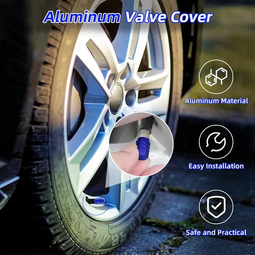 Vista 4 de Kewucn 8 PCS Tapas para Vástago de Válvula de Neumático de Automóvil, Cubiertas de Aleación de Aluminio con Anillo de Goma, Resistentes a la Azul