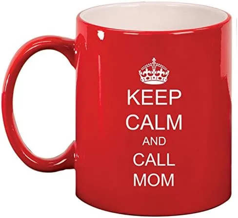 Vista 3 de Taza de cerámica con texto en inglés "Keep Calm and Call Mom", color negro