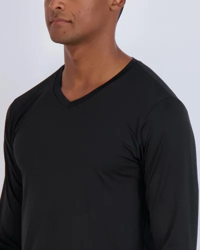 Vista 3 de Real Essentials Paquete de 4 camiseta deportiva de manga larga con cuello en V para hombre, de ajuste seco, para exteriores, UPF 50+
