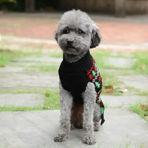 Vista 4 de Suéter de Navidad para perro, lindo suéter de punto para perro de la paz y gato, traje de Navidad feo para vacaciones, disfraz suave para otoño e