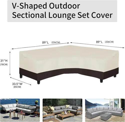 Vista 6 de Easy-Going Funda para sofá modular en forma de V para patio, funda impermeable para exteriores, funda resistente para muebles de jardín