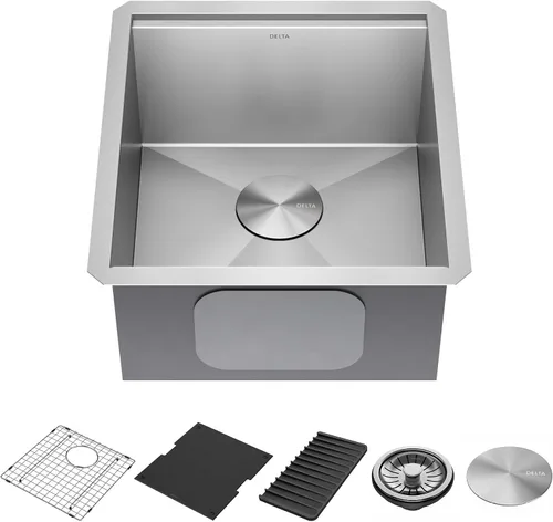 Vista 34 de DELTA FAUCET Delta Rivet 25 Pulgadas de Acero Inoxidable Negro Fregadero de Montaje Superior de Calibre 16 para Cocina con Tarja Única en Acabado