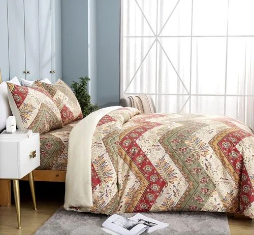 Vista 7 de DaDalogy Bedding - Juego de funda de edredón con estampado floral botánico con fundas de almohada, diseño de cachemira cheurón bohemio, filigrana