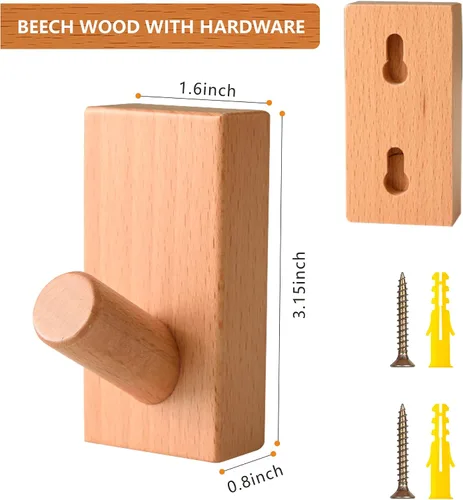 Vista 4 de QUELLANCE Ganchos de Madera para Abrigos Montados en Pared - Paquete de 4 Ganchos de Pared para Colgar Batas y Ganchos para Toallas para Baño