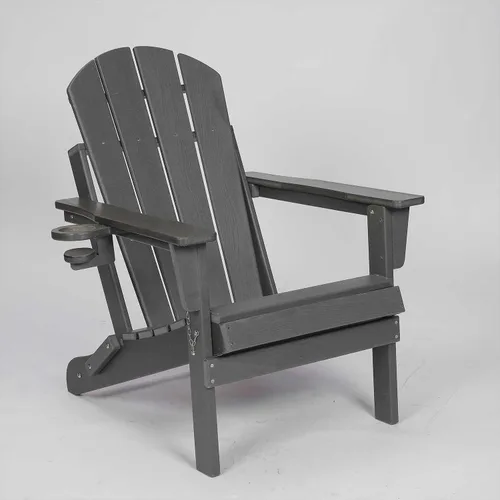 Vista 10 de Silla Adirondack plegable con soporte para tazas, silla de exterior de HDPE resistente a la intemperie, silla de césped de grano de madera para Negro