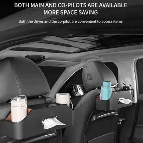 Vista 5 de Caja de almacenamiento multifuncional para vehículos, organizador de asiento trasero de automóvil, portavasos para rellenar huecos, caja de pañuelos