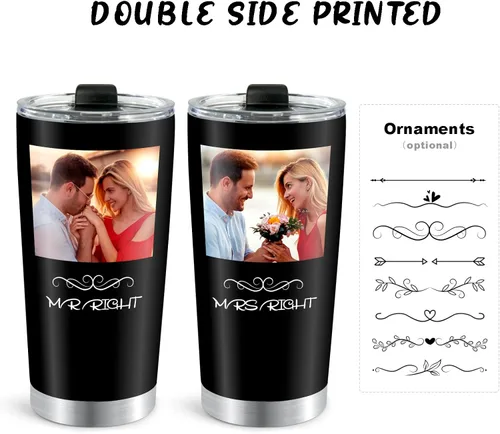 Vista 4 de Vaso de fotos personalizado con nombre, texto, logotipo, 20 onzas, impresión de doble cara, taza de café aislada de acero inoxidable, taza de viaje