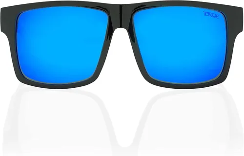 Vista 2 de TOROE Lentes de sol polarizados TR90 de color negro brillante clásico original con lente de policarbonato hidrofóbico con revestimiento AR verde