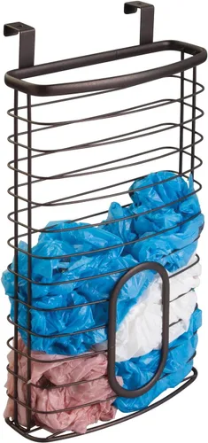 Vista 10 de mDesign Organizador de Almacenamiento Colgante de Gabinete de Acero Portador para Cocina, Despensa - Sostiene Bolsas de Plástico, Sándwich, Basura