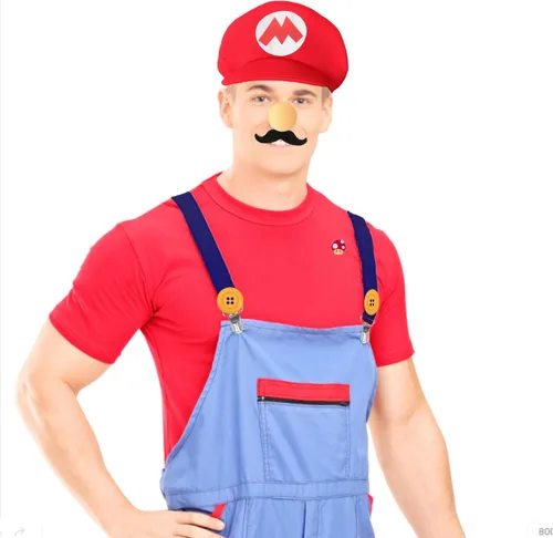 Vista 5 de Jolbndcv Sombrero rojo y verde con guantes botones y barba para disfraz de cosplay