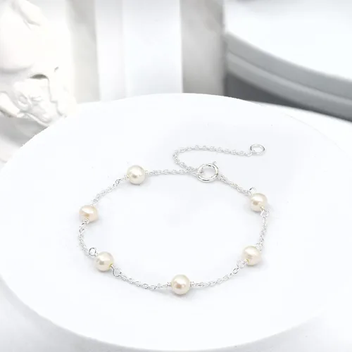 Vista 4 de AeraVida Pulsera ajustable de cadena de plata esterlina con perlas blancas luminosas - 7 pulgadas, perla