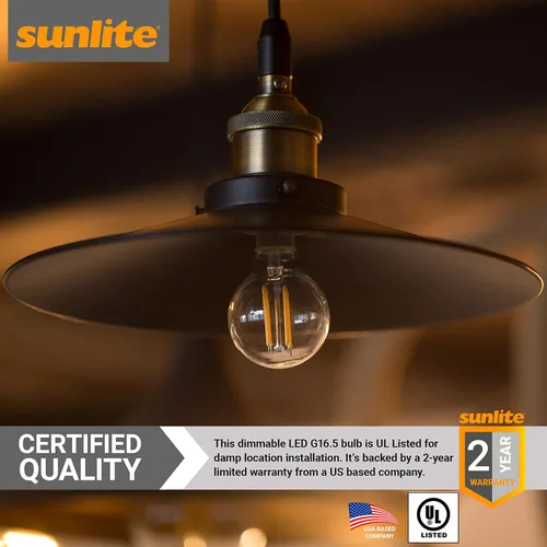 Vista 4 de Sunlite 40959 - Bombilla LED G16.5 estilo filamento, 2.5 vatios (equivalente a 25 W), 250 lúmenes, regulable, base de candelabro (E12)