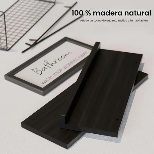 Vista 4 de WOPITUES Estantes Flotantes para Letrero de Decoración de Pared, Organizadores y Almacenamiento de Baño, Estantes de Baño Sobre el Inodoro con Negro