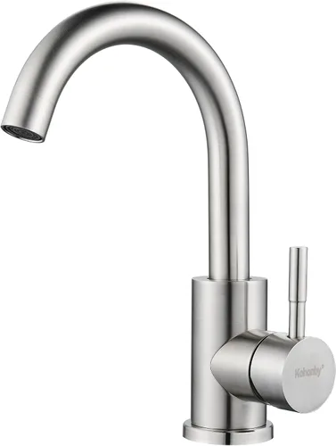 Vista 9 de Grifo de Fregadero de Barra Húmeda de Un Solo Agujero Dorado Cepillado, Grifo de Fregadero de Baño Moderno de Una Sola Manija, Grifo de Preparación