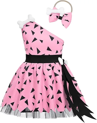 Vista 2 de AFEWGKID Disfraz de guijarros de Halloween para niñas pequeñas, vestido de tul de malla para niñas, niños, fiesta, sesión de fotos