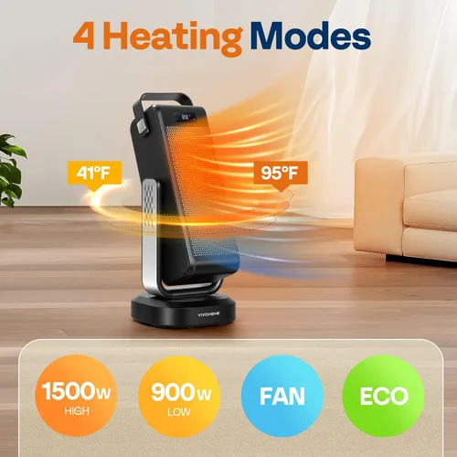 Vista 4 de VIVOHOME Calentador de espacio para uso en interiores, calentador de espacio silencioso portátil oscilante 3D para habitación grande, calentador