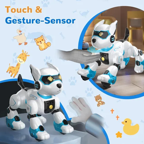Vista 5 de OKK Perro Robot para Niños, Perro de Control Remoto y Toque con Interacción por Voz, Robot Programable con Show de Imitación, Perro Electrónico que