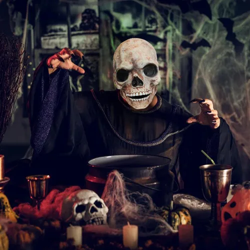 Vista 2 de Máscara de payaso con mandíbula móvil, máscara aterradora de Halloween realista para adultos, máscaras de demonio de terror para fiestas