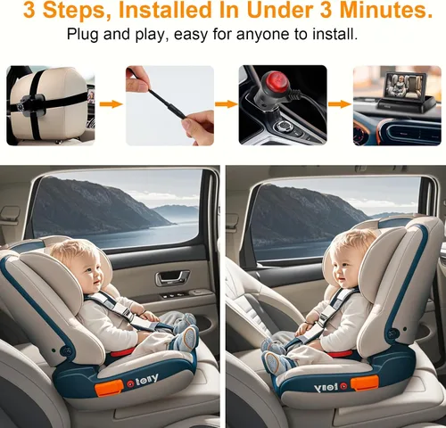 Vista 10 de Cámara de Monitoreo para Coche de Bebé AllRuby, Espejo de Coche para Bebé, para Puertos USB/USBC/Encendedor de Cigarrillos, Vista Amplia y Clara