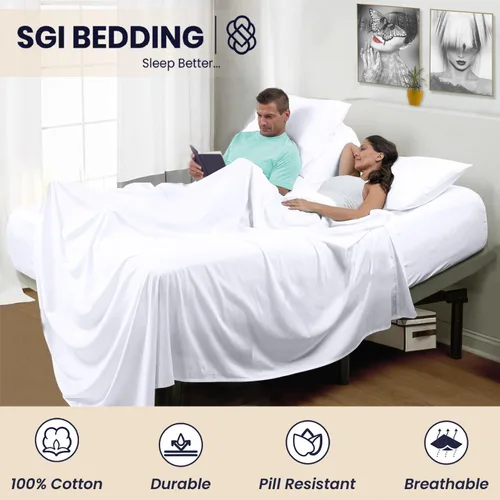 Vista 6 de SGI bedding Sábana Queen de 28 pulgadas con cabecera flexible y parte superior dividida, 100% algodón egipcio - 600 número de hilos, sábanas