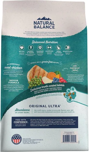 Vista 2 de Natural Balance Original Ultra Indoor Chicken & Salmon Meal Alimento para gatos, alimento seco para gatos adultos de interior, bolsa de 15 libras
