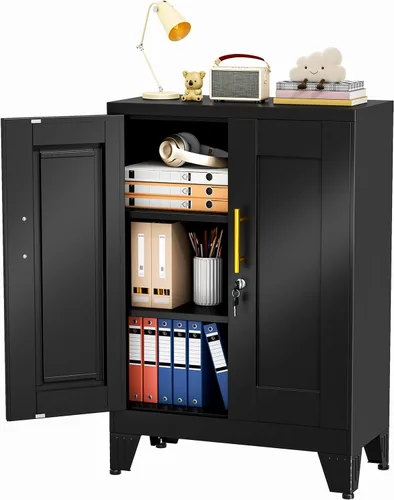 Vista 23 de Gabinete de almacenamiento de casillero de metal de 24.5"H con cerradura - Gabinete pequeño con cerradura para empleados, gabinete de casillero