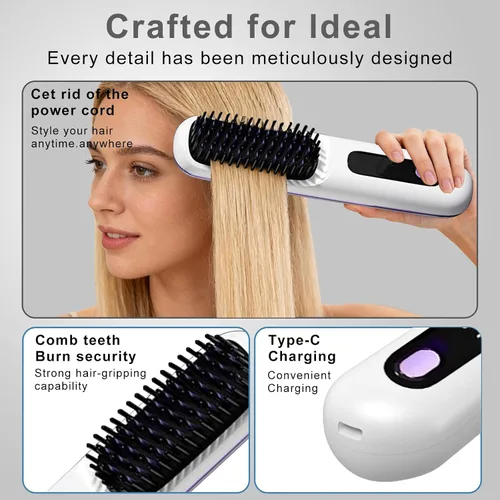 Vista 7 de Go Brush Pro para cabello corto, cepillos alisadores portátiles actualizados 2026, calentamiento rápido de 30 segundos, 3 temperaturas con pantalla