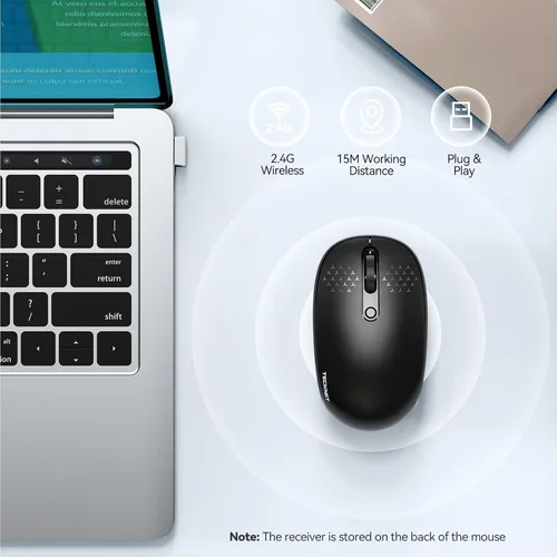 Vista 4 de Tecknet Mouse inalámbrico, mouse silencioso de 2.4 GHz con receptor USB, 4 botones, portátil, inalámbrico, para Chromebook, laptop, computadora