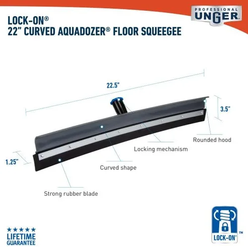 Vista 5 de Unger Professional Lock-On 22" Curva AquaDozer, Escobilla de Goma Ligera y Duradera para Azulejos, Concreto Liso, Sótanos y Limpieza Post-Huracán