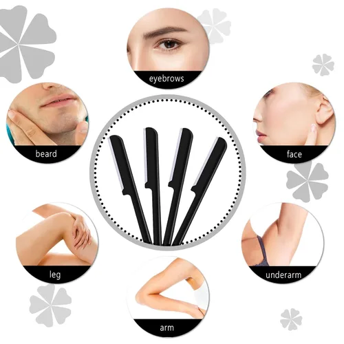 Vista 5 de 10 piezas de maquinilla de afeitar de cejas para mujer, afeitadora facial, moldeador de cejas, herramienta de modelado con cubierta (negro)