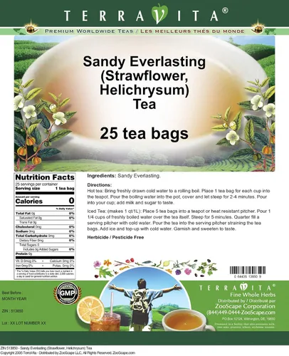 Vista 2 de Sandy Everlasting (Strawflower, Helicriso) Té (25 bolsitas de té, ZIN: 513850)