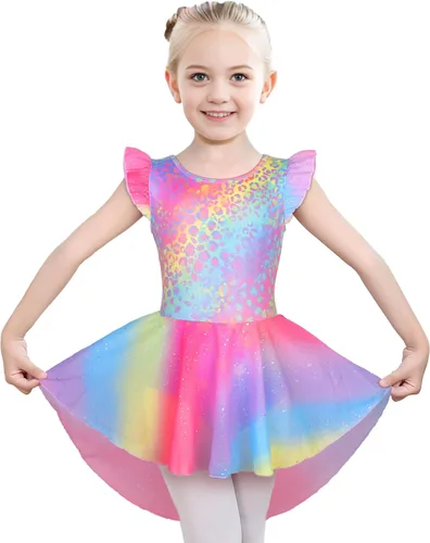 Vista 25 de iLover Vestido de leotardo clásico con tutú y mangas con volantes para niñas, para danza, gimnasia y ballet Negro