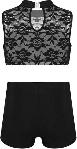 Vista 2 de iiniim Conjunto de dos piezas con brasier deportivo de danza y pantalones cortos para niñas y niñas