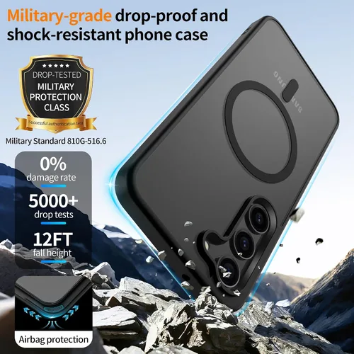 Vista 3 de Gritup Funda para Samsung Galaxy S23 con 2 protectores de pantalla (compatible con MagSafe) (protección de grado militar), delgada, translúcida Negro
