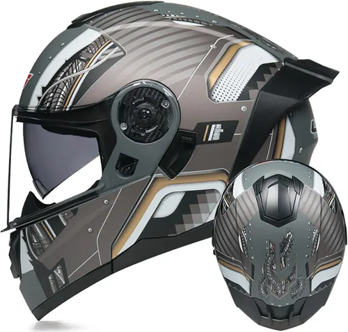 Vista 9 de Casco modular de motocicleta de cara completa, casco abierto con doble visera extraíble forro para adultos, hombres y mujeres, motocross Cruiser