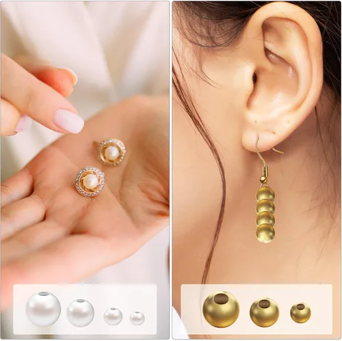 Vista 2 de Cuentas de latón chapadas en oro, cuentas de perlas para manualidades, perlas redondas blancas, cuentas espaciadoras sueltas, cuentas de metal