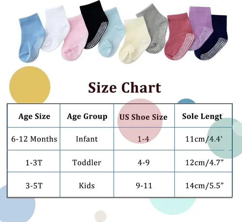 Vista 3 de Tenpluszero Calcetines de algodón antideslizantes para niños pequeños, calcetines de algodón con agarres para bebés, niños y niñas