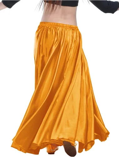 Vista 38 de Indian Trendy Falda de satén para mujer, de círculo completo, para danza del vientre tribal, con movimiento de Halloween Negro