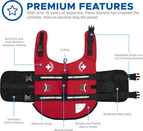 Vista 6 de Chaleco salvavidas de neopreno rojo, chaleco inflable para perros o gatos, Rojo