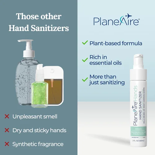 Vista 4 de Desinfectante de manos en gel de 3 mentas, calmante, hidratante, hidratante, tamaño de viaje, con aloe vera y extracto de té verde, mezcla de aceite