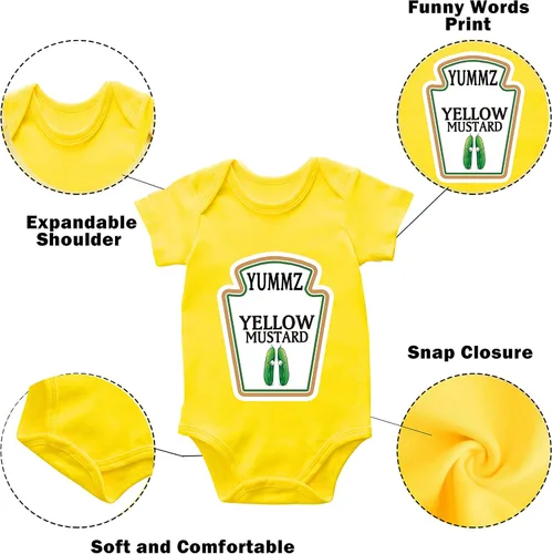 Vista 2 de AOUYOA Baby Twins Bodysuits Yummz Tomato Ketchup Yellow Mustard Short Sleeves Girl Romper Costume Set