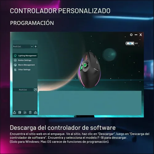 Vista 8 de Ratón Gaming con 5 D Rocker, Ratón Vertical Inalámbrico con [24000 DPI] [12 Botones Programables], Ratón de Ordenador para Negro