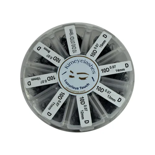 Vista 4 de Extensiones de pestañas postizas en abanico 5D, bandeja mixta de 0.354-0.630 in, rizo C y D, 0.003 in, volumen ruso en abanico 500, suministros