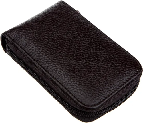 Vista 4 de RFID mini organizador de tarjetas de crédito, cuero auténtico, billetera compacta con visor de identificación, S, Coffee