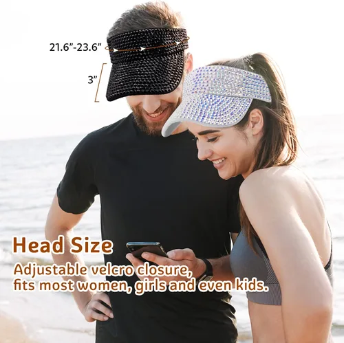 Vista 4 de Peicees Viseras brillantes con diamantes de imitación con lentes de sol cuadrados brillantes para mujeres y niñas, gorra deportiva para playa