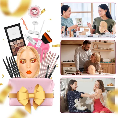 Vista 7 de Cara de práctica de maquillaje para niños, cabezal de entrenamiento de silicona 5D con kit completo, kit de práctica de maquillaje reutilizable